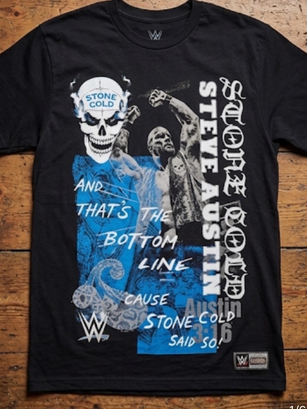 WWE Stone Cold Steve Austin Black Blue Graphic Tee